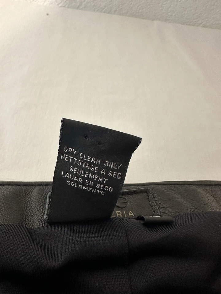 Max Azria Womens Size 10 Pant Black Leather Straight Leg Raw Hem 31x31 - Image 4 of 4
