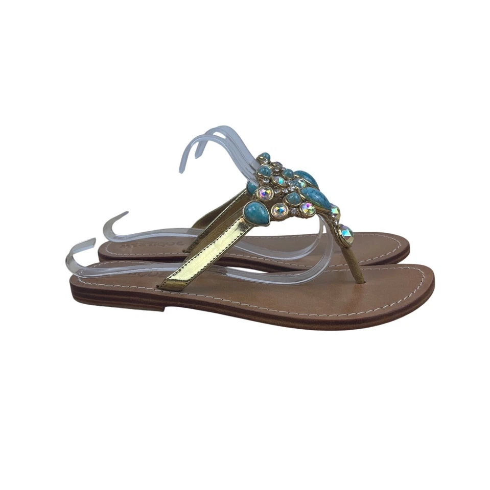 Sandalias planas Mystique estilo tanga adornadas en oro y turquesa talla 9 Foto 3 de 4