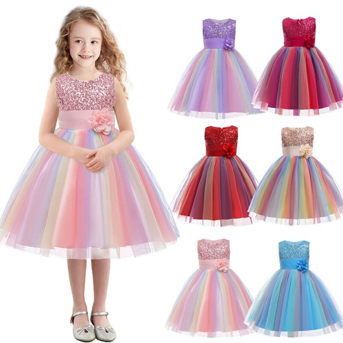 Vestido Tutú Niña Flor Niños Lentejuelas Princesa Fiesta Boda Dama de honor Vestido Vestido - Imagen 2 de 21