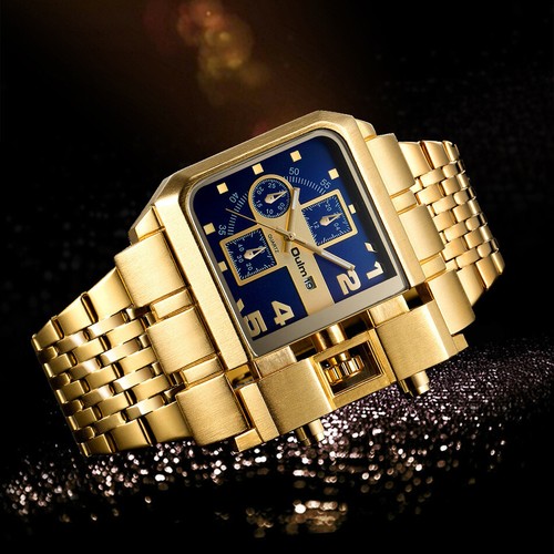 OULM Men's Gold Stainless Steel Watch Calendar Function with Decorative Subdials - Picture 13 of 16