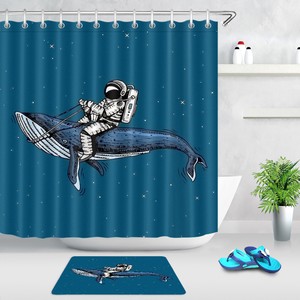 Creative Astronaut Rides Blue Whale Starry Sky Shower Curtain Set Bathroom Decor Ebay
