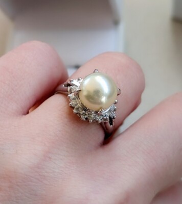 Pt850Platinum Pearl diamond 0.36ct Ring Sz 6 | eBay
