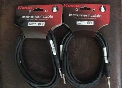 2-Pack Kirlin 10 ft Guitar / Instrument Patch Cable 1/4'' PLUS Free Cable Ties