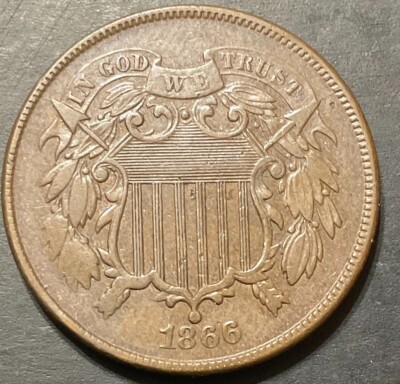 1866 Two 2 Cent CHOICE for grade tough old collection very nice coin i46