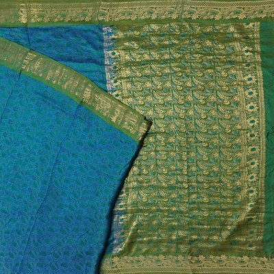 Tissu Sari Vintage Soie Bleu - 4.6 Mètres, 44" Large, Loisirs Créatifs