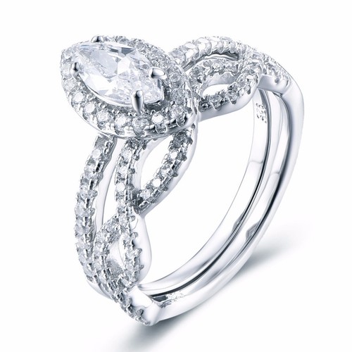 SSAB14 .925 Sterling Silver Prong Set CZ Engagement Wedding Ring Set