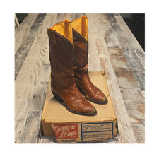 Tony Lama Men s Brown Leather Snakeskin Western Pull-On Boots Pointed Toe 7D