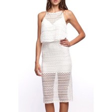 Line + Dot Daiguiri Halter Lace Midi Dress White Medium MSRP $96