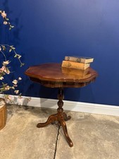 Vintage Italian Marquetry Side Table Inlaid Floral Wood Tripod Pedestal Table