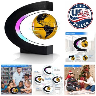 3.3 Inch Magnetic Floating Globe - Peaceful Golden World with LED Illumination