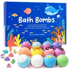 Bath Bombs for Kids with Surprise Ocean Toys Inside, 12 Colorful Fizzy Bath B...