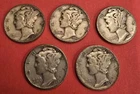 Mercury Silver Dime Lot Of 5 - 1939 - 1942 - 1944 Liberty In God We Trust