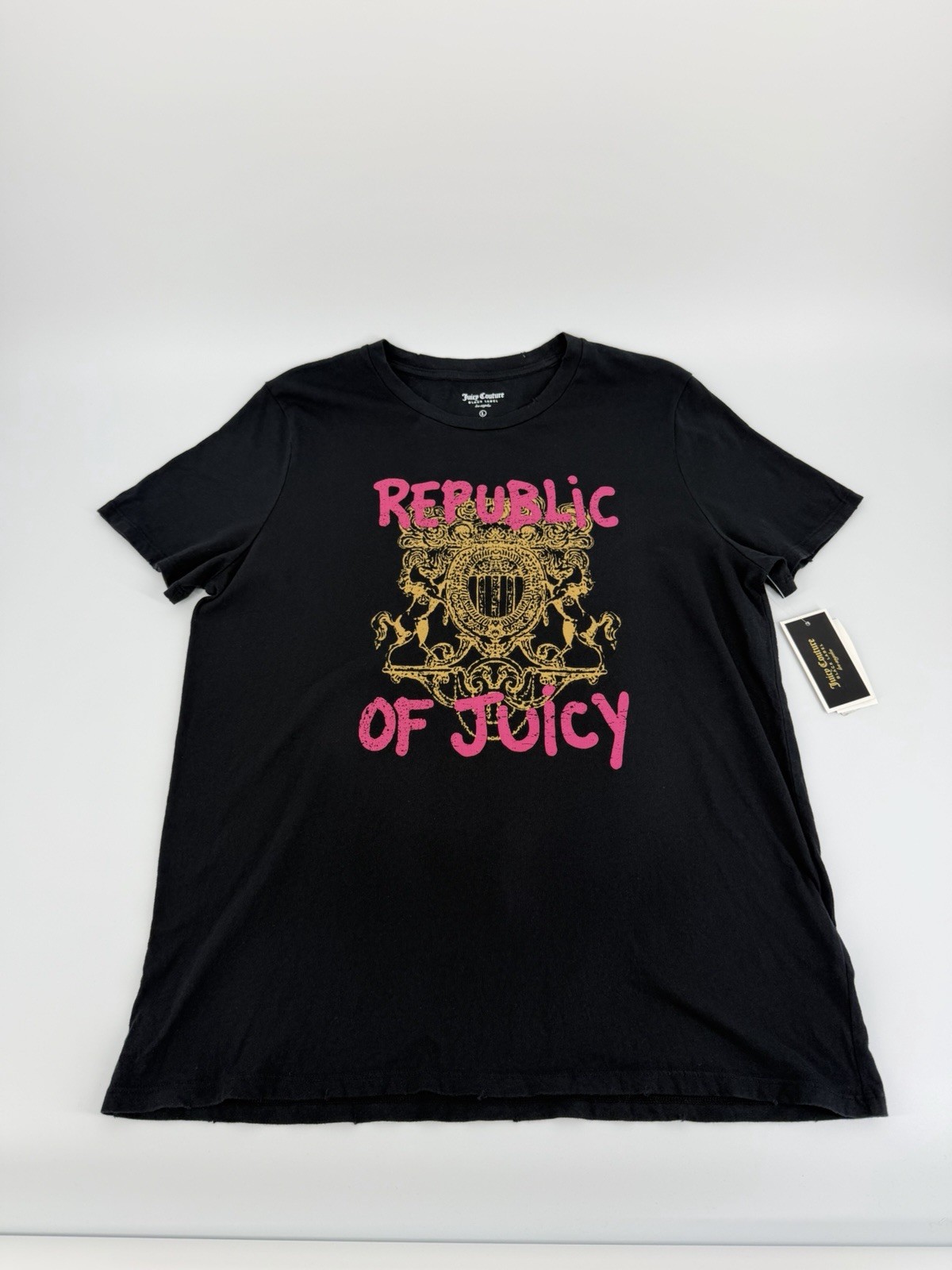 Juicy Couture Black Label Republic Of Juicy Band Tee Womens L Black NWT