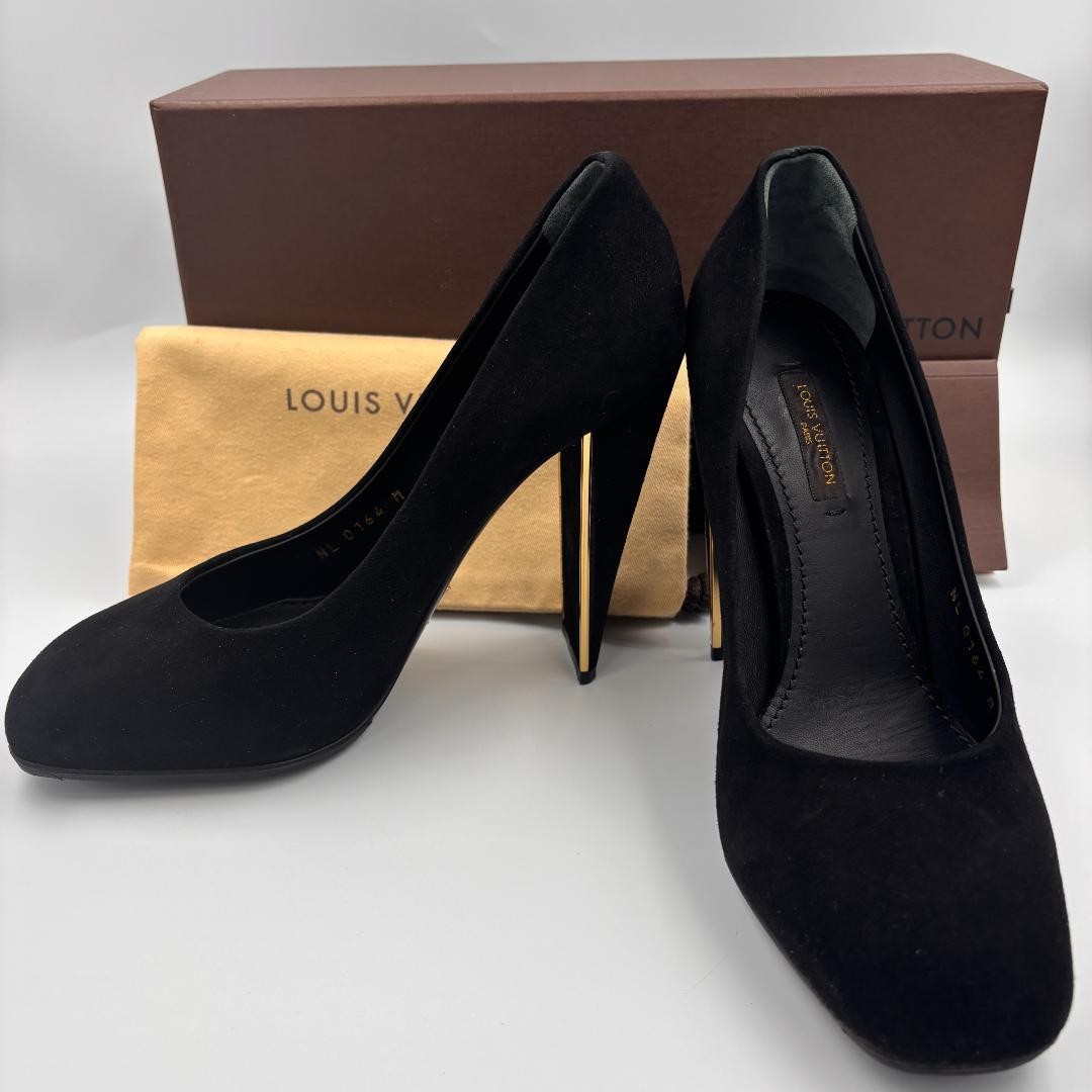 LOUIS VUITTON Suede Heel Pumps Black EU 36.5 135323K Authentic thumbnail 2