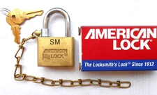 Vintage  BRASS  L50 American  Padlock with "SM" Logo  2 side key, chain