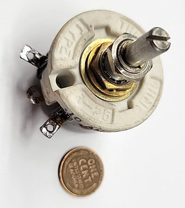 Rheostat 2.5k 2500 ohms; Wirewound; Pwr-Rtg 25Watt Panel; Dia 1.56In; Tru Ohm R