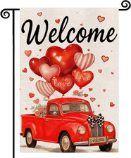 Valentine's Day Double-Sided Garden Flag 12x18 Inch Rustic Love Hearts Truck
