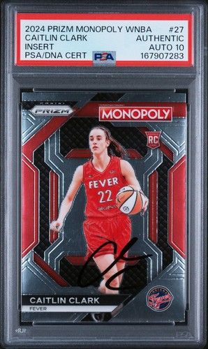 CAITLIN CLARK SIGNED 2024 PANINI PRIZM MONOPOLY WNBA INSERT #27 AUTO PSA