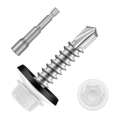 Etauwe #14 x 1 Zinc Plated Steel Self Drilling Roofing Screws, Hex Head Self ...