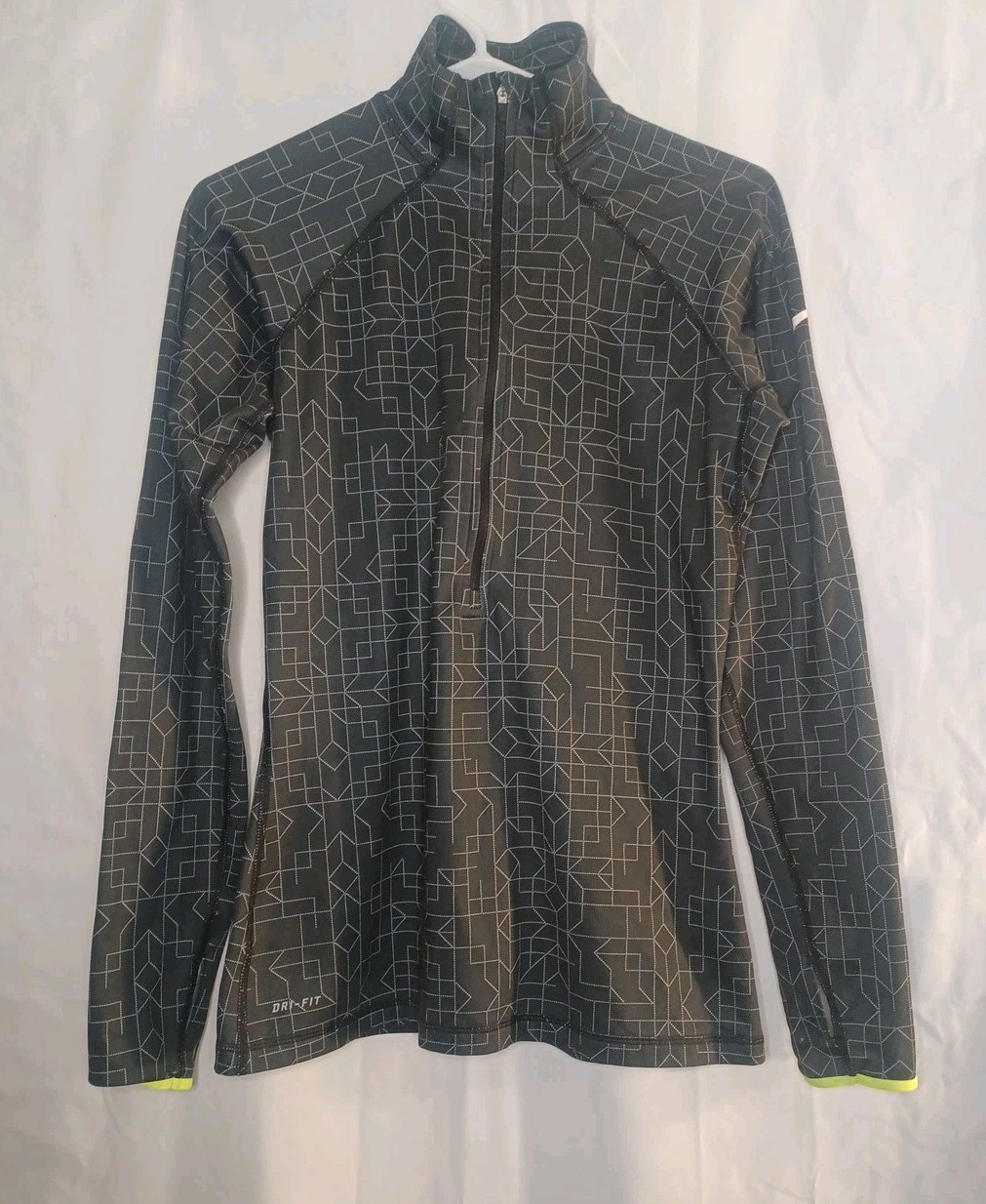 Women’s Nike Pro Dri-Fit Half Zip Black & Lime Green Geometric Pullover Medium