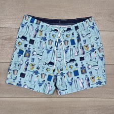 Tommy Bahama Swim Trunks Mens 2XL Blue Cocktail Print Lined Board Shorts Beach