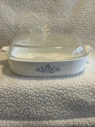 Corning Ware "Blue Cornflower" (P-16-B) 11” Casserole Dish Pyrex Lid (A12C) VTG