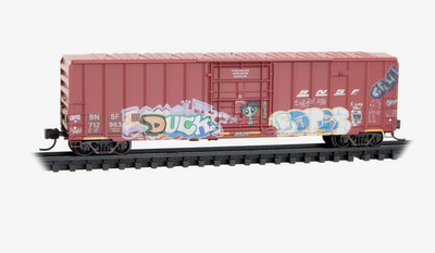 N Scale Micro-Trains 027 51 550 BNSF 50' Rib Side Boxcar with Christmas Graffiti