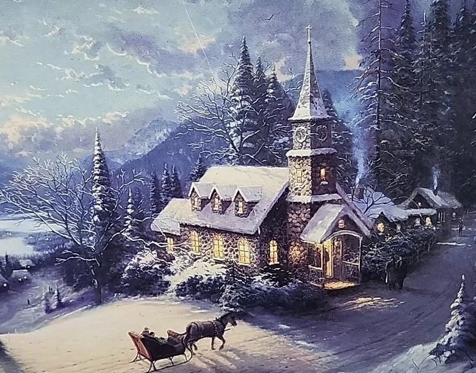 Thomas Kinkade ~ Paseo en Trineo Domingo por la Noche 26x22x2 Firmado/# Edición Biblioteca  Foto 2 de 4