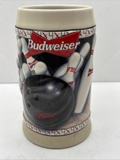 ANHEUSER BUSCH STRIKE! BUDWEISER BOWLING 6" - 16oz. PORCELAIN STEIN VTG 1996