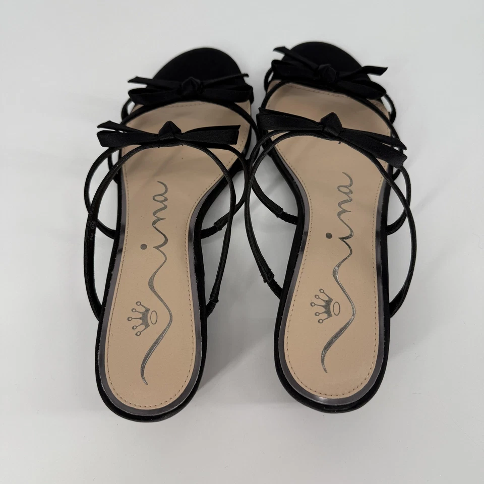 Zapatos Nina para mujer talla 7 negros con tiras con lazo sandalias de vestir tacón bajo mula EU37 Foto 2 de 4