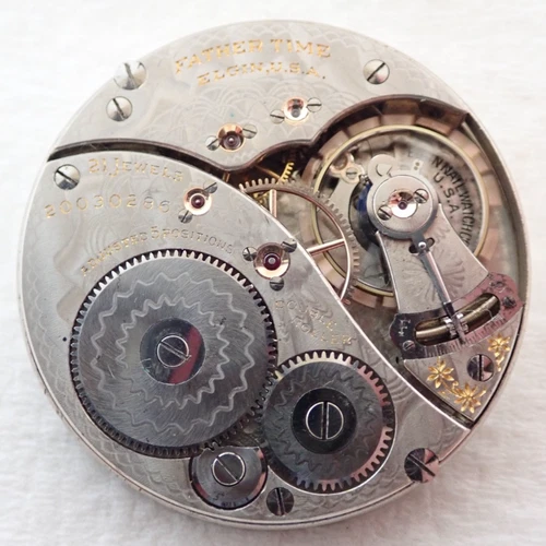 ANTIQUE 16s ELGIN 21 JEWEL FATHER TIME GRADE 388 OPEN FACE POCKET WATCH MOVEMENT