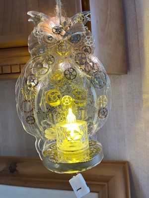 Steampunk Eule 3D Epoxidharz Weihnachtsgeschenk mit Metallzahnrädern LED Lichterkette