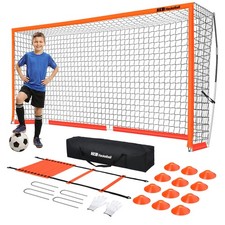 12x6ft Soccer Goal Foldable Soccer Net for Backyard Training w/ Ladder &12 Cones