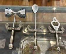 Vintage Medieval Knight Helmet Sword Bar Tool 3 Piece Set Opener Spoon Jigger