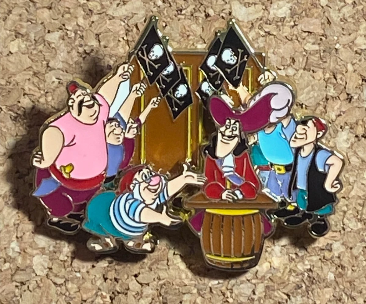 Disney Pin 2022 Captain Hook Mr Smee & Pirates w/ Jolly Roger Flags