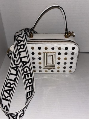 Karl Lagerfeld Paris Simone Studded Leather Crossbody Camera Bag Winter White