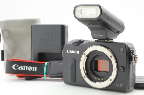 [Near MINT w/Strobe]  Canon EOS M 18.0MP Mirrorless Digital Camera Black JAPAN　