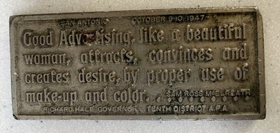 RARE 1947 Vintage Metal Good Advertising/Beautiful Woman Quote 3.5 
