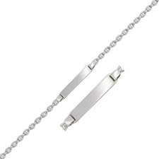14k White Gold Figaro Chain Fancy Childrens ID Bracelet 3.30 mm
