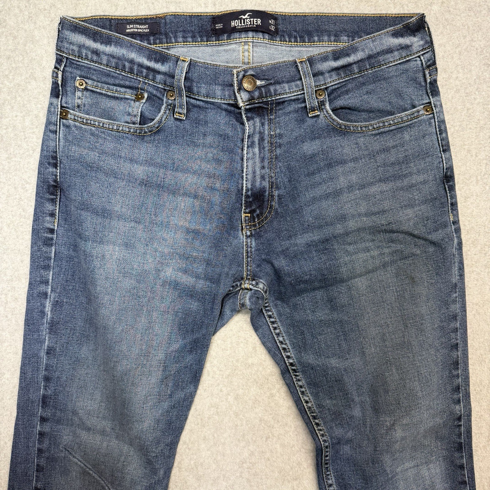 Men's Hollister Dark Wash Slim Straight Jeans Size 31x32 Epic Flex Denin