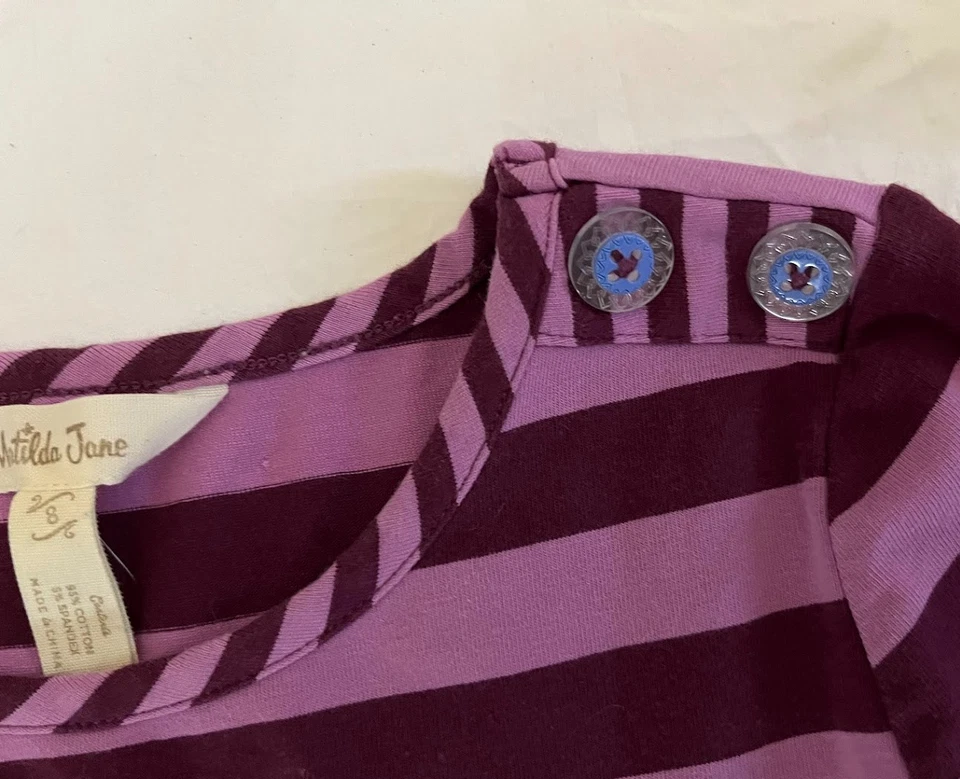 Vestido Matilda Jane 8 Años Púrpura Rayas Floral Manga Larga Sabio Uno Azul Elástico Foto 3 de 4