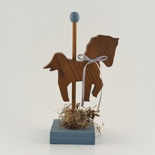 Vintage Hand Crafted Hand Painted Wood Carousel Horse on Stand Figurine 8"
