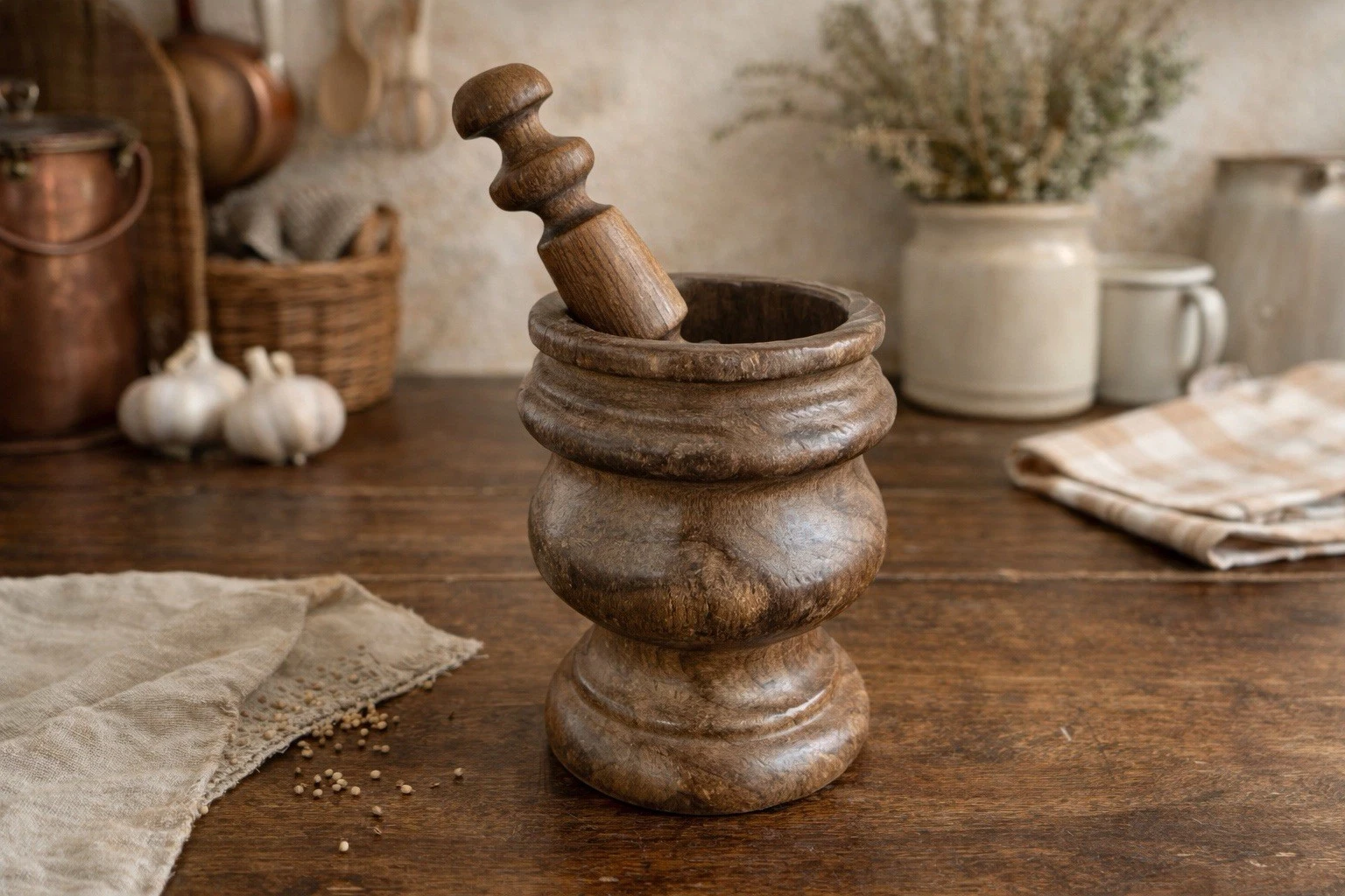 Vintage Hand Carved Wooden Mortar & Pestle Rustic Primitive Farmhouse Decor
Opens in a new window or
