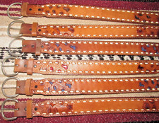 Vintage Western C M Co Buckstitch Inlay Leather Belts 6 pc Size 22 NEW