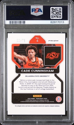 Panini Prizm 2022 Basketball Cade Cunningham 6 Numbered 22/75 PSA 8 - Picture 2 of 2