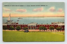 Barracks B US Naval Training Station Newport Rhode Island Linen Postcard Posted