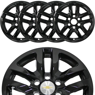 4 fits 2019-24 SILVERADO 1500 SUBURBAN 18'' Black Wheel Skins Hub Caps Rim Covers