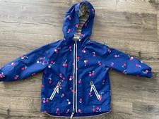 Hanna Andersson Girls Windbreaker Jacket, Blue With Cherry Print, Size 4