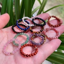 Natural 4mm Multi-Color Round Gemstone Beads Circle Adjustable Stretchy Rings