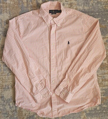 Ralph Lauren Men's XL Slim Fit White Orange Check Long Sleeve Button Up